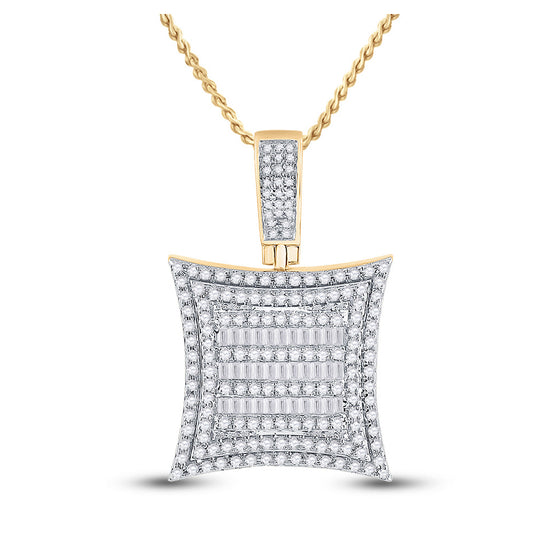 10k Yellow Gold Mens Baguette Diamond Square Kite Charm Pendant 1-1/4 Cttw