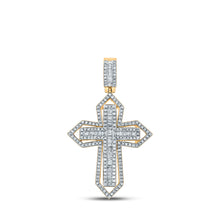  14k Yellow Gold Mens Baguette Diamond Cross Charm Pendant 7/8 Cttw