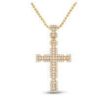  14k Yellow Gold Mens Baguette Diamond Cross Charm Pendant 1-3/8 Cttw