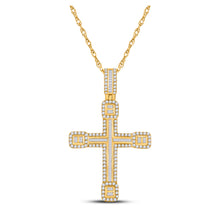 14k Yellow Gold Mens Baguette Diamond Cross Charm Pendant 2 Cttw