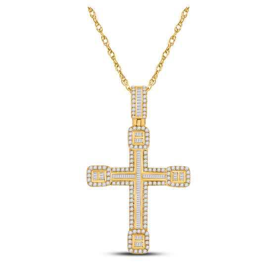 14k Yellow Gold Mens Baguette Diamond Cross Charm Pendant 2 Cttw