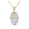 14k Yellow Gold Mens Baguette Diamond Eye Fatima Hamsa Charm Pendant 1-1/2 Cttw