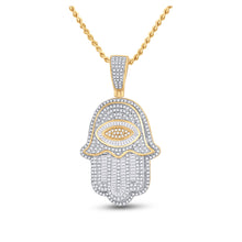  14k Yellow Gold Mens Baguette Diamond Eye Fatima Hamsa Charm Pendant 1-1/2 Cttw