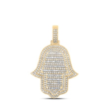  14k Yellow Gold Mens Round Diamond Hamsa Charm Pendant 5-3/8 Cttw