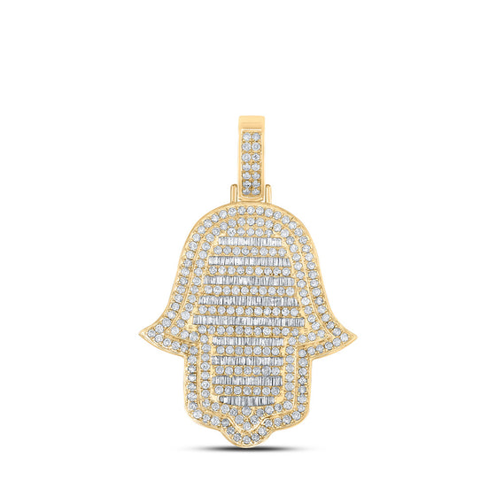 14k Yellow Gold Mens Round Diamond Hamsa Charm Pendant 5-3/8 Cttw