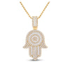 14k Yellow Gold Mens Baguette Diamond Hamsa Hand Charm Pendant 3 Cttw