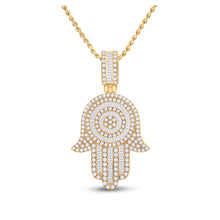  14k Yellow Gold Mens Baguette Diamond Hamsa Hand Charm Pendant 3 Cttw