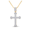 14k Yellow Gold Mens Round Diamond Cross Charm Pendant 7/8 Cttw
