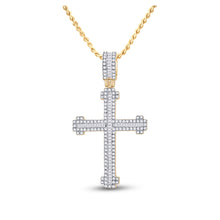  14k Yellow Gold Mens Round Diamond Cross Charm Pendant 7/8 Cttw