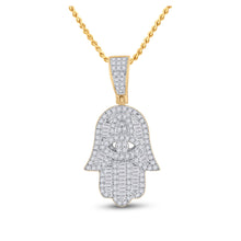  14k Yellow Gold Mens Baguette Diamond Hamsa Hand Charm Pendant 1/2 Cttw
