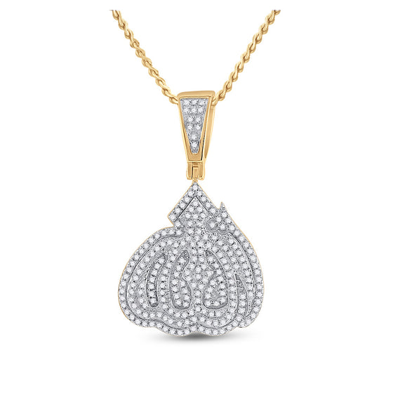 14k Yellow Gold Mens Round Diamond Allah Islam Charm Pendant 5/8 Cttw