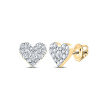  10k Yellow Gold Womens Round Diamond Heart Earrings 1/3 Cttw