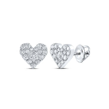  10k White Gold Womens Round Diamond Heart Earrings 1/3 Cttw