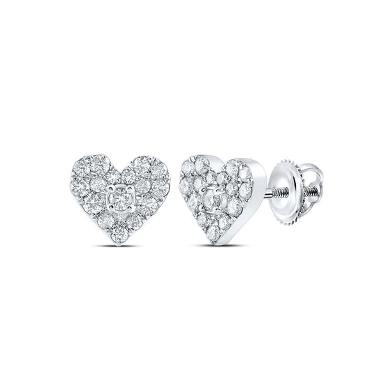 10k White Gold Womens Round Diamond Heart Earrings 1/3 Cttw