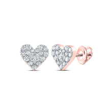  10k Rose Gold Womens Round Diamond Heart Earrings 1/3 Cttw