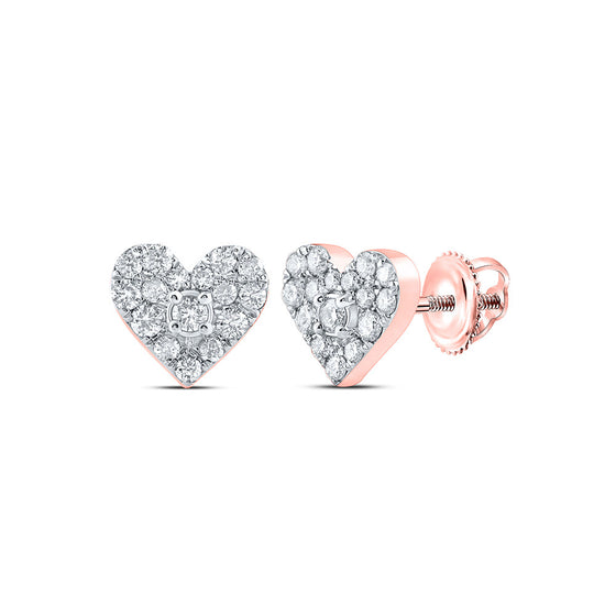 10k Rose Gold Womens Round Diamond Heart Earrings 1/3 Cttw