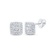 10k White Gold Womens Round Diamond Square Earrings 1/5 Cttw