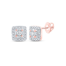  10k Rose Gold Womens Round Diamond Square Earrings 1/5 Cttw