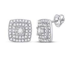  10k White Gold Womens Round Diamond Square Earrings 1/4 Cttw