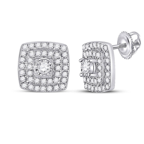 10k White Gold Womens Round Diamond Square Earrings 1/4 Cttw
