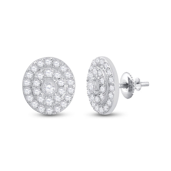 10k White Gold Womens Round Diamond Oval Earrings 1/3 Cttw