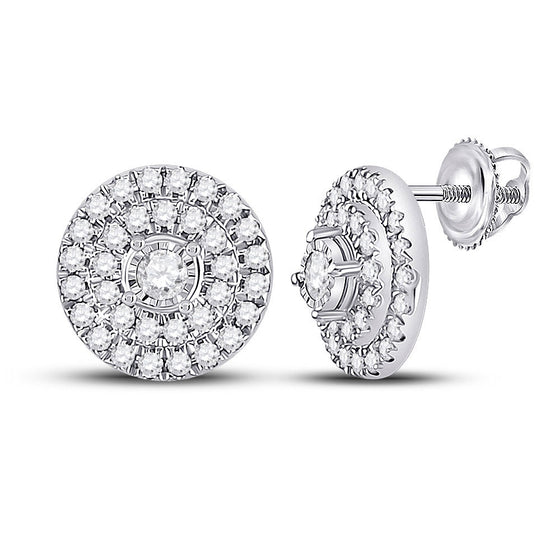 10k White Gold Womens Round Diamond Circle Earrings 1/4 Cttw