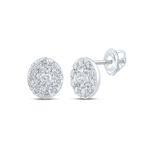  10k White Gold Womens Round Diamond Oval Earrings 1/3 Cttw