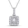 10k White Gold Womens Round Diamond Square Pendant 1/6 Cttw