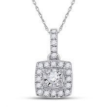  10k White Gold Womens Round Diamond Square Pendant 1/6 Cttw