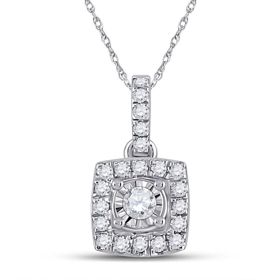 10k White Gold Womens Round Diamond Square Pendant 1/6 Cttw