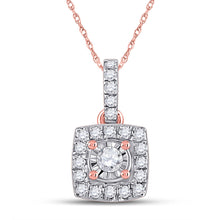  10k Rose Gold Womens Round Diamond Square Pendant 1/6 Cttw