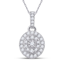  10k White Gold Womens Round Diamond Oval Pendant 1/3 Cttw