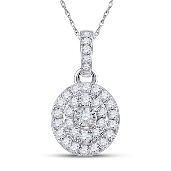 10k White Gold Womens Round Diamond Oval Pendant 1/3 Cttw