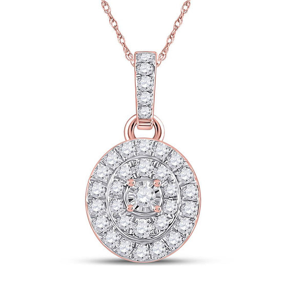 10k Rose Gold Womens Round Diamond Oval Pendant 1/3 Cttw