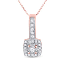  10k Rose Gold Womens Round Diamond Square Pendant 1/5 Cttw