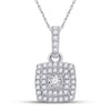 10k White Gold Womens Round Diamond Square Pendant 1/4 Cttw