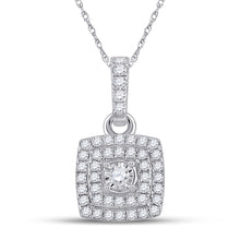  10k White Gold Womens Round Diamond Square Pendant 1/4 Cttw