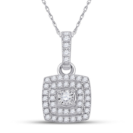 10k White Gold Womens Round Diamond Square Pendant 1/4 Cttw