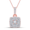 10k Rose Gold Womens Round Diamond Square Pendant 1/4 Cttw