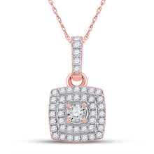  10k Rose Gold Womens Round Diamond Square Pendant 1/4 Cttw