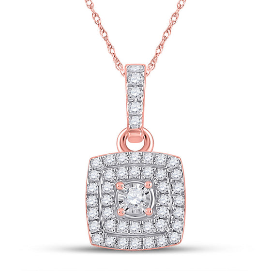 10k Rose Gold Womens Round Diamond Square Pendant 1/4 Cttw