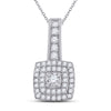 10k White Gold Womens Round Diamond Square Pendant 1/3 Cttw