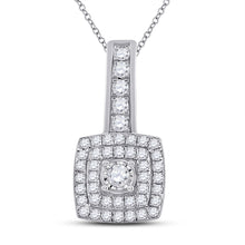  10k White Gold Womens Round Diamond Square Pendant 1/3 Cttw