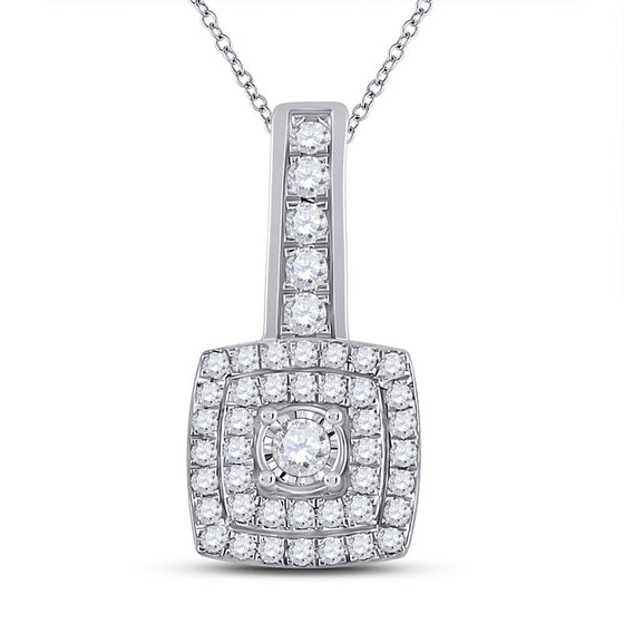 10k White Gold Womens Round Diamond Square Pendant 1/3 Cttw