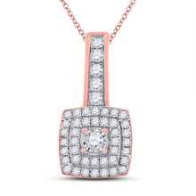  10k Rose Gold Womens Round Diamond Square Pendant 1/3 Cttw