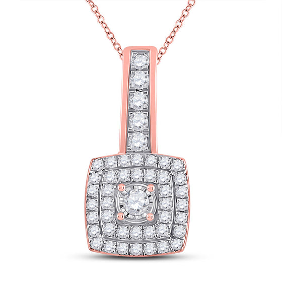 10k Rose Gold Womens Round Diamond Square Pendant 1/3 Cttw