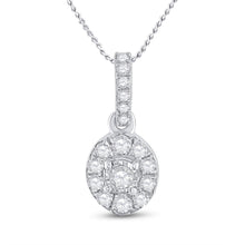  10k White Gold Womens Round Diamond Oval Pendant 1/5 Cttw