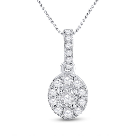 10k White Gold Womens Round Diamond Oval Pendant 1/5 Cttw