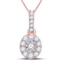  10k Rose Gold Womens Round Diamond Oval Pendant 1/5 Cttw