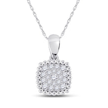  10k White Gold Womens Round Diamond Square Pendant 1/6 Cttw